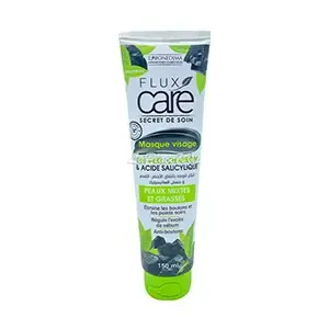 Masque visage pour peaux mixtes et grasses au thé vert, charbon et acide sylicylique, Anti-boutons, Secret de soin, Flux Care, 150ml
