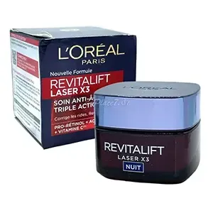 Soin de nuit anti-âge triple action, Pro-rétinol+ acide hyaluronique+ vitamine C, L7aser x3, Revitalift, L'Oréal, 50ml