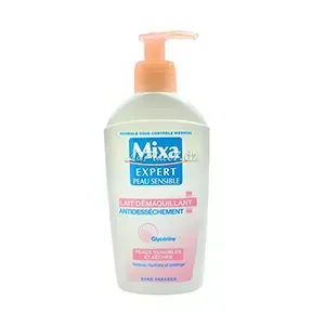 Lait démaquillant anti dessèchement pour peaux sensibles et sèches, Glycérine, Sans paraben, Expert peau sensible, Mixa, 200ml