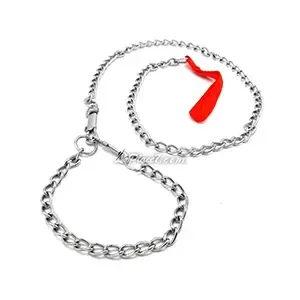 Collier et laisse pour chien en métal avec poignée en tissu, Dog Chain, PJCS, 120 cm
