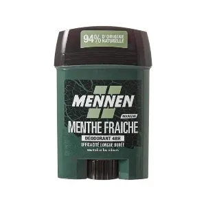 Déodorant stick pour homme, Anti-odeur 48h et anti traces, 94% d'origine naturelle, Menthe fraiche, Mennen, 50ml