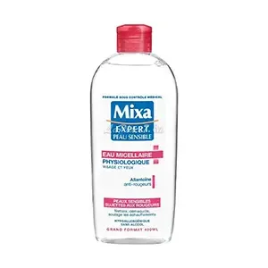 Eau micellaire physiologique visage et yeux pour peaux sensibles, Anti-rougeurs, Hypoallergénique, Sans paraben, Sans alcool, Expert peau sensible, Mixa, 400ml