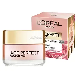 Crème de jour pour visage pour peaux matures et ternes, Soin rose re-fortifiant, Anti-Relâchement, Réactive l'éclat naturel, Golden age, Age Perfect, L'Oréal, 50ml